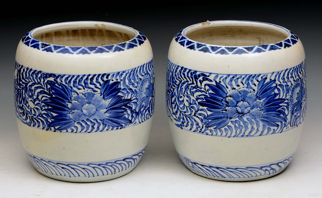 Appraisal: A PAIR OF JAPANESE SETO WARE JARDINIERES each with bands