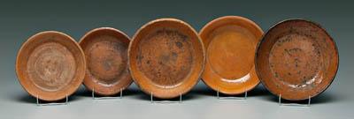 Appraisal: Piedmont North Carolina dirt dishes five shallow bowls varying orange