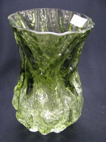 Appraisal: Art Glass Vase emerald to clear bark design