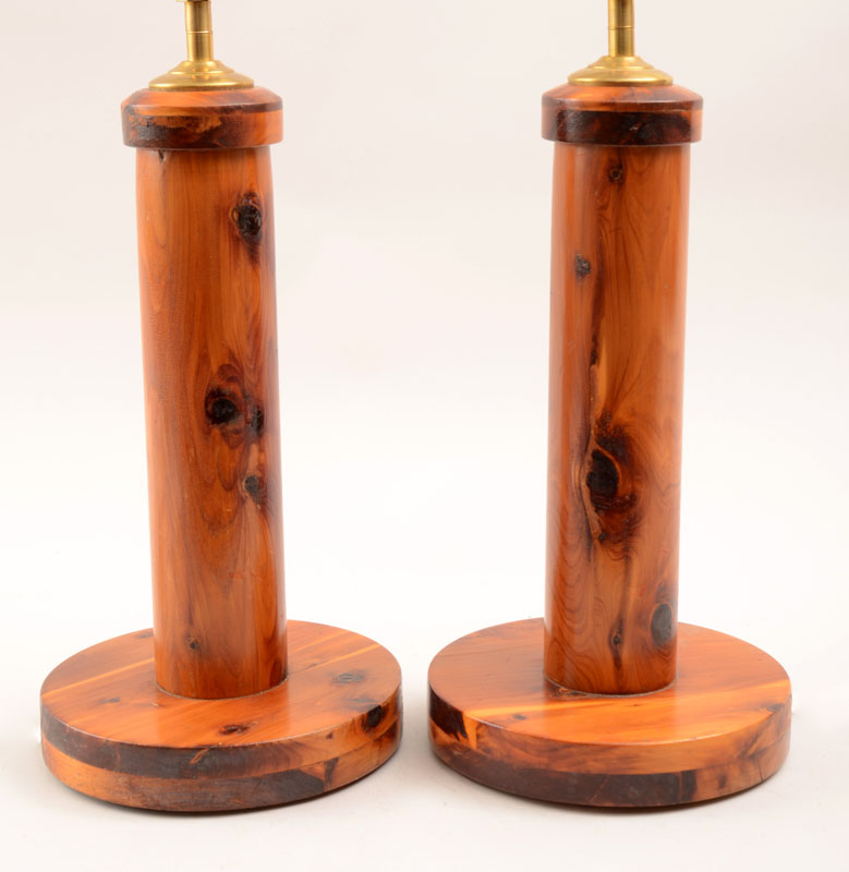 Appraisal: Pair of Modern Stained Pine Columnar Table Lamps x in