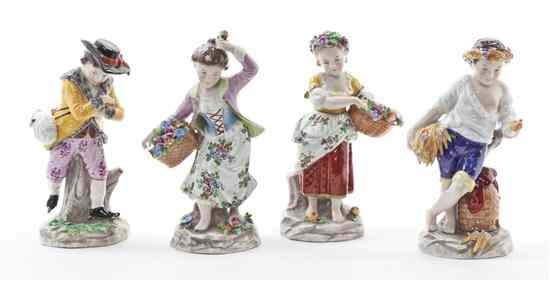 Appraisal: A Set of Four Sitzendorf Porcelain Figures Emblematic of the