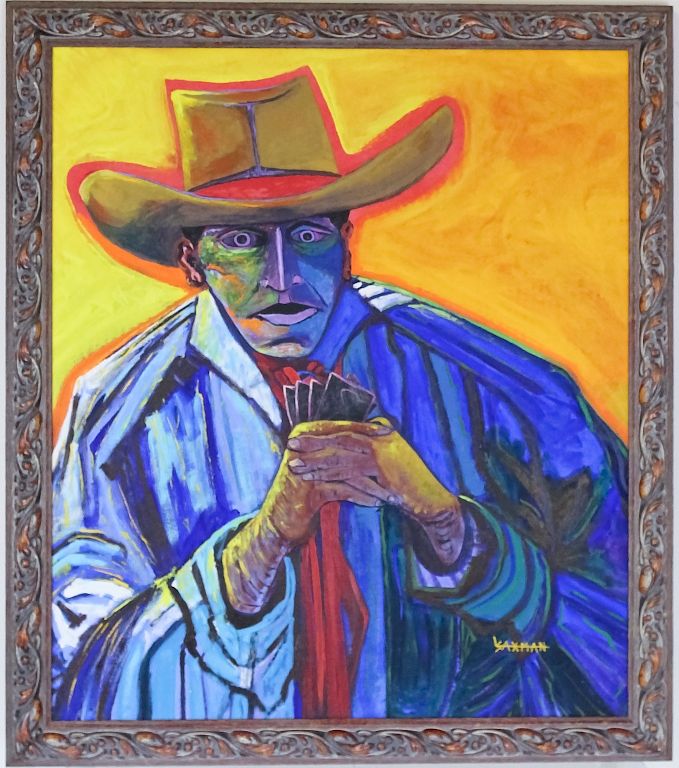 Appraisal: Larry Randall Southwest Cowboy Oil Painting SIGNED Larry Randall The