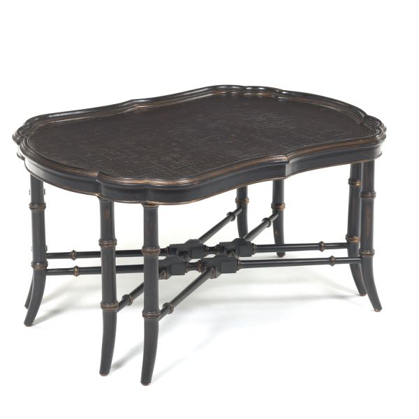 Appraisal: ETHAN ALLEN CHINOISERIE LACQUER TABLE x x Ebonized wood Chinoiserie