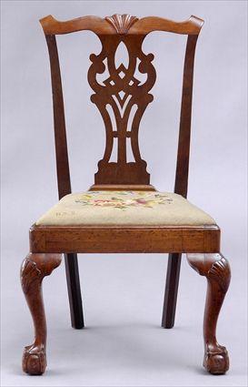 Appraisal: PENNSYLVANIA CHIPPENDALE CARVED MAHOGANY SIDE CHAIR The scalloped shell-carved top