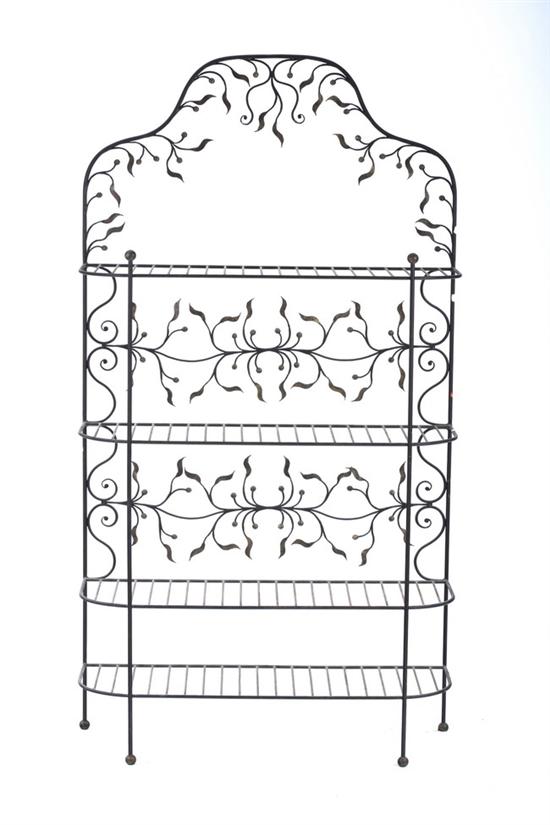 Appraisal: CONTEMPORARY WROUGHT IRON D-SHAPED BAKER'S RACK th century with berried