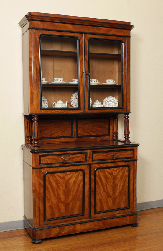 Appraisal: FRENCH MAHOGANY BOOKCASE CUPBOARD Stepped pediment top with glass doors