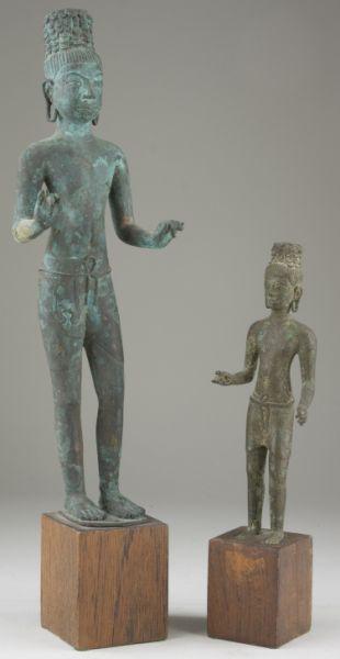 Appraisal: Two Khmer Bronze Avalokitesvara Figures standing on teak plinths Both