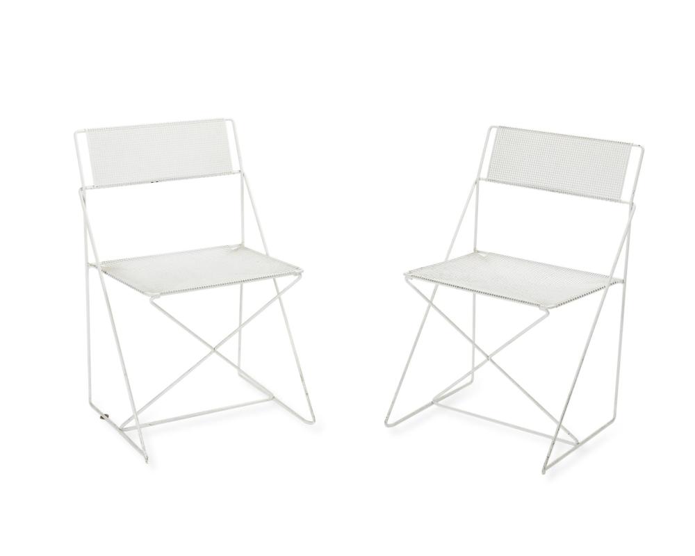 Appraisal: A pair of mid-century modern iron mesh outdoor chairs Mid-