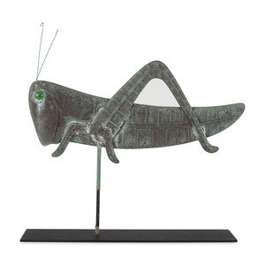 Appraisal: A Molded Copper and Zinc Glass-Inset Grasshopper Weathervane th Century