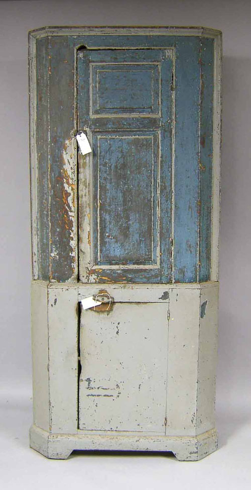 Appraisal: Painted pine -part corner cupboard late th c h w