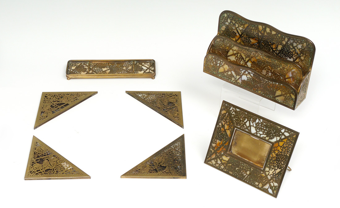 Appraisal: PIECE TIFFANY STUDIOS GRAPEVINE DESK SET pieces total in the