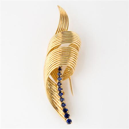 Appraisal: Gold and Sapphire Clip-Brooch Estimate -