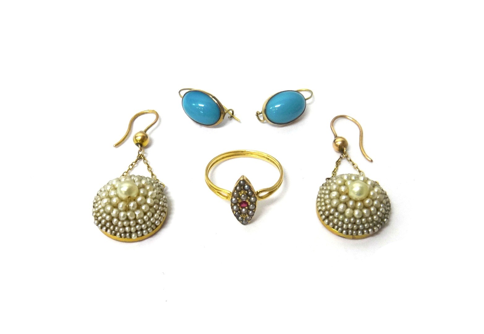 Appraisal: A pair of gold mounted seed pearl set circular earrings