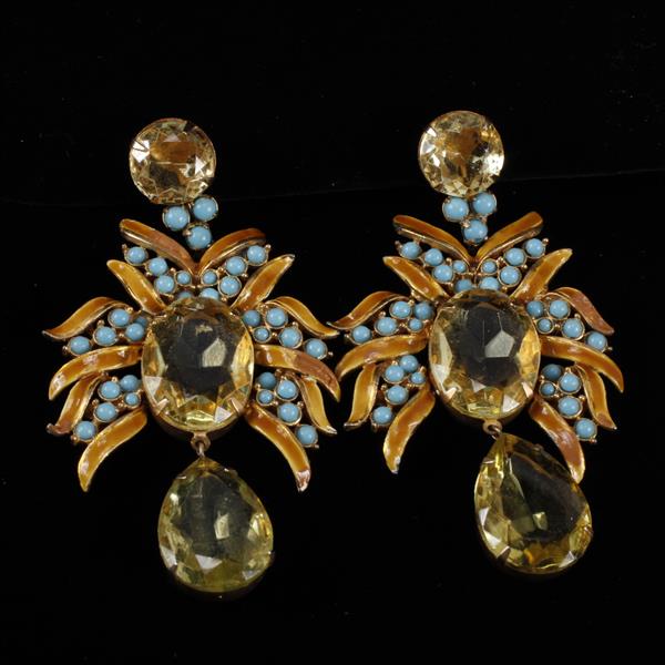 Appraisal: Kenneth J Lane KJL Enamel Rhinestone Chandelier Clip Earrings