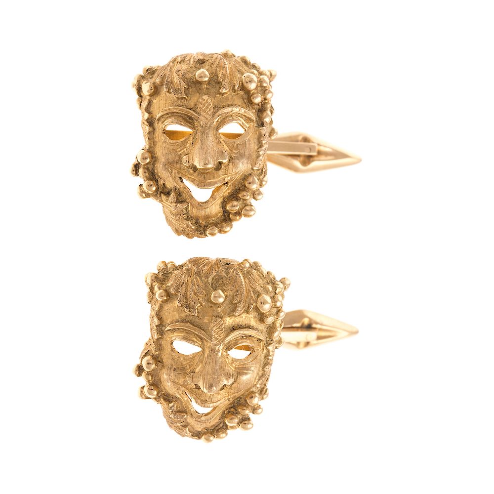 Appraisal: A Pair of Gent's Mask Cufflinks in K K yellow