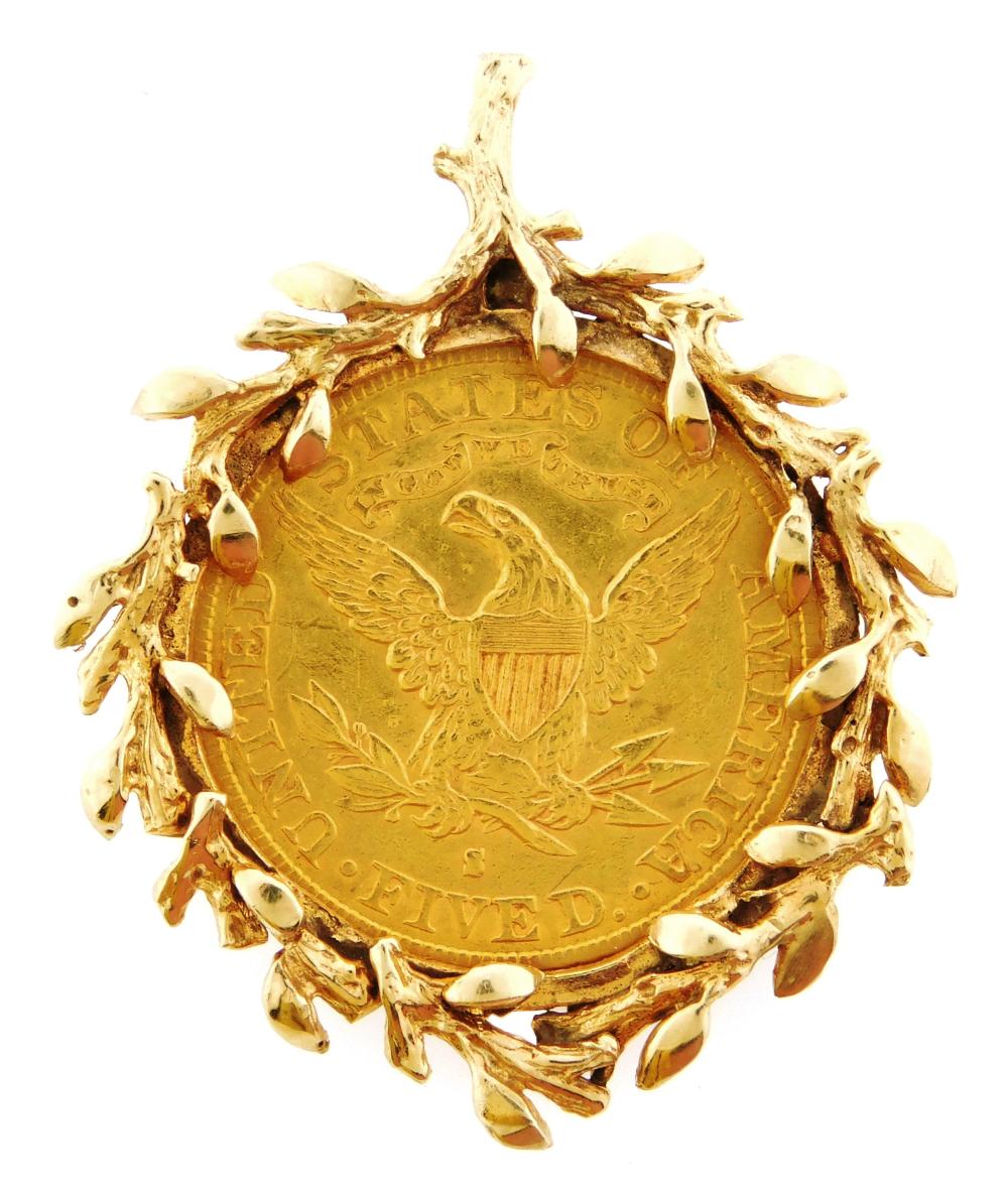 Appraisal: JEWELRY K Pendant with US Gold Coin pendant frame tested