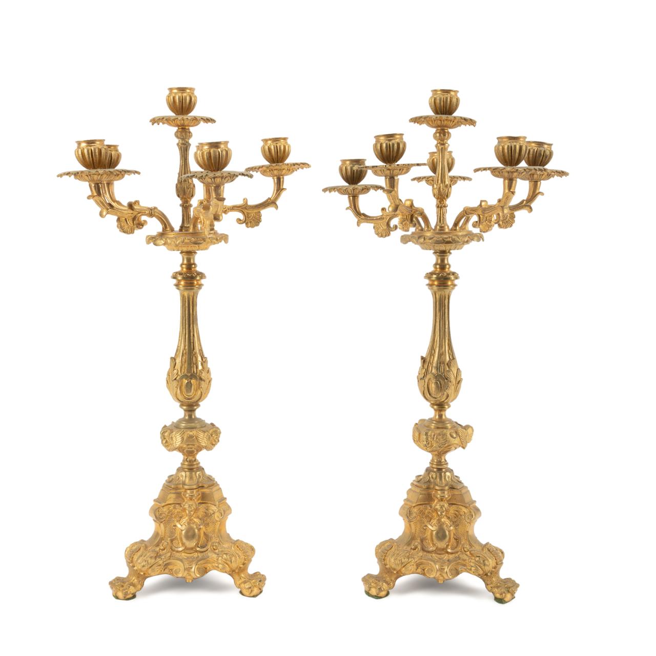 Appraisal: PAIR OF BAROQUE REVIVAL GILT BRONZE CANDELABRA Pair of French