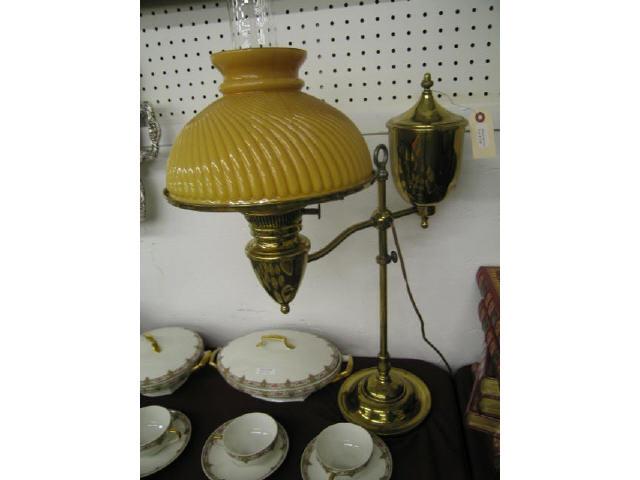 Appraisal: Brass Student Lamp butterscotch cased glass shade tall