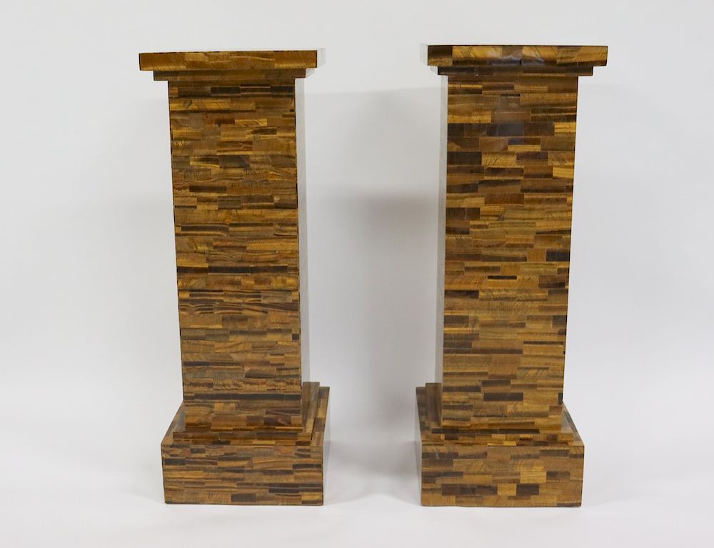 Appraisal: Impressive Pair Of Midcentury Style Tigers Eye Pedestals From a