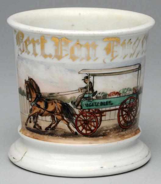 Appraisal: Horse-Drawn Vegetable Wagon Shaving Mug Gilt name Bert VanDusen Stamped