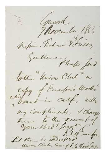 Appraisal: EMERSON RALPH WALDO Autograph Letter Signed R W Emerson to