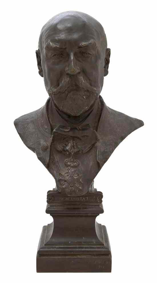 Appraisal: A Continental Bronze Figural Bust D Puech depicting Duc de