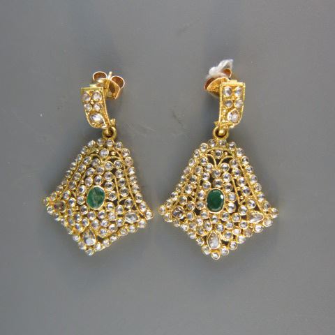 Appraisal: Emerald Diamond Earrings oval emeralds totaling carat surrounded by rose