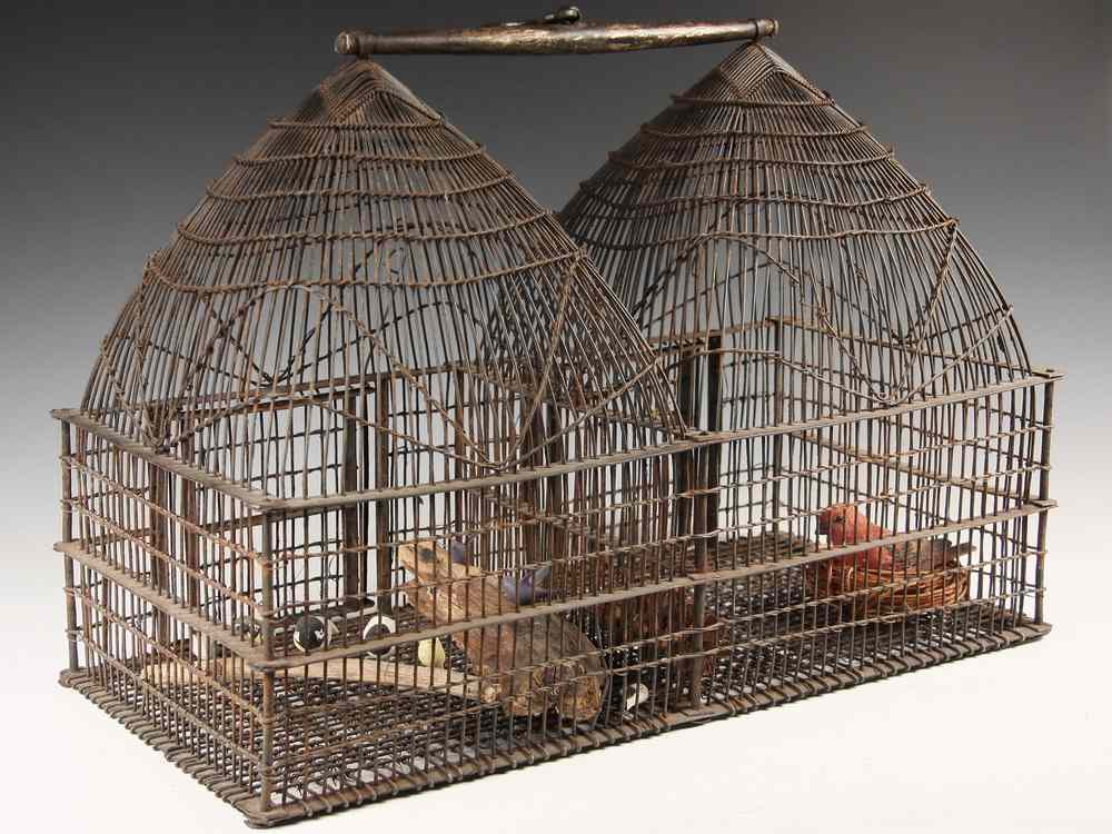 Appraisal: CHINESE BIRDCAGE - th c Chinese Wire Double Birdcage in