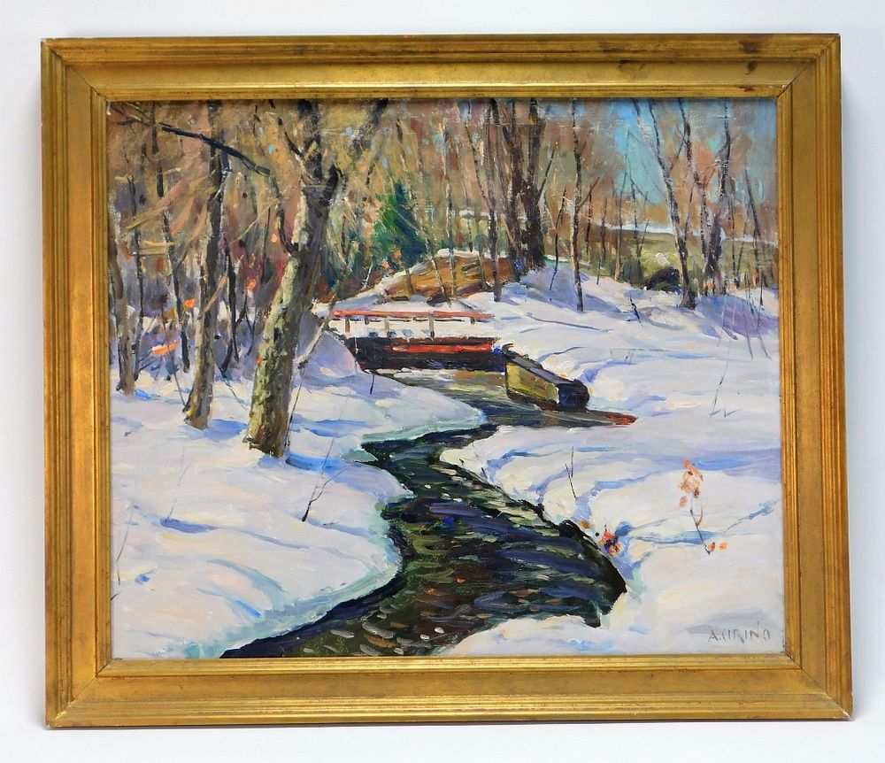 Appraisal: Antonio Cirino Frozen Stream Landscape Painting Antonio Cirino Rhode Island