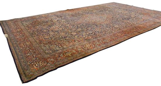 Appraisal: RUG Semi-Antique Persian Kazvin carpet cobalt field edge wear and