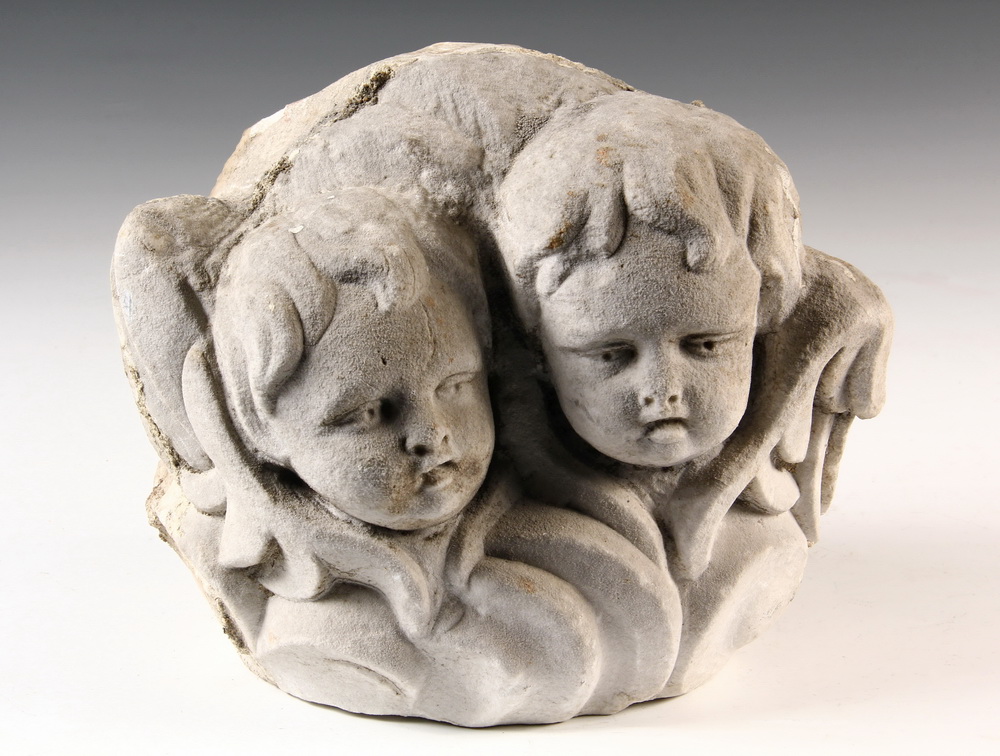 Appraisal: MARBLE SCULPTURE - Architectural Capital of Two Cupids probably French