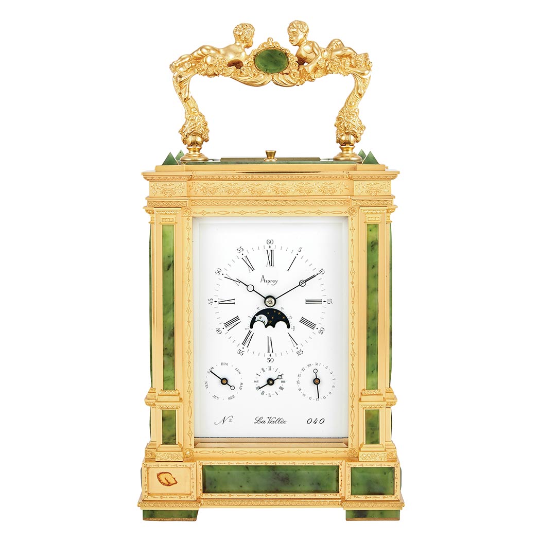 Appraisal: La Vallee for Asprey Gilt-Bronze and Green Jade Grand Carriage