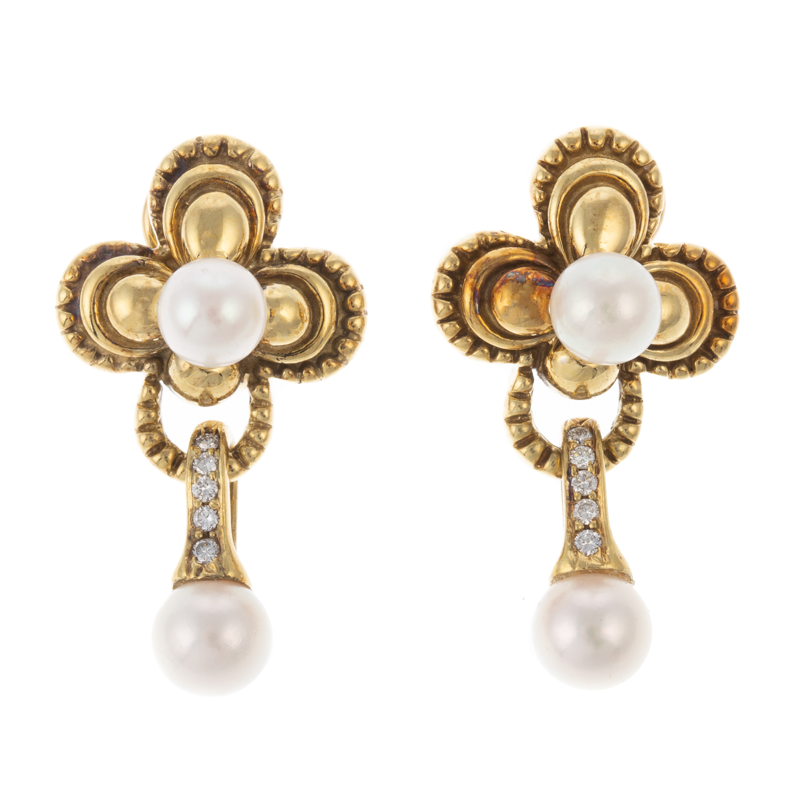 Appraisal: A PAIR OF JOSE HESS PEARL EARRINGS IN K K