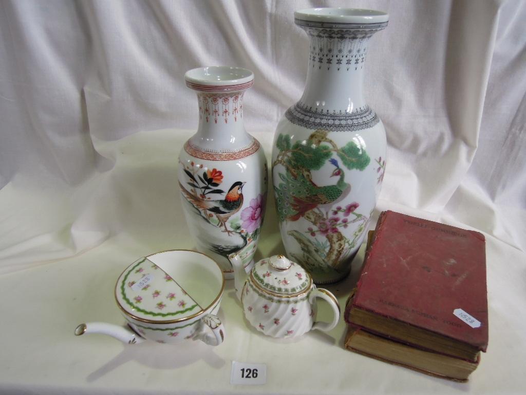 Appraisal: Two modern oriental vases with bird and flowering tree design