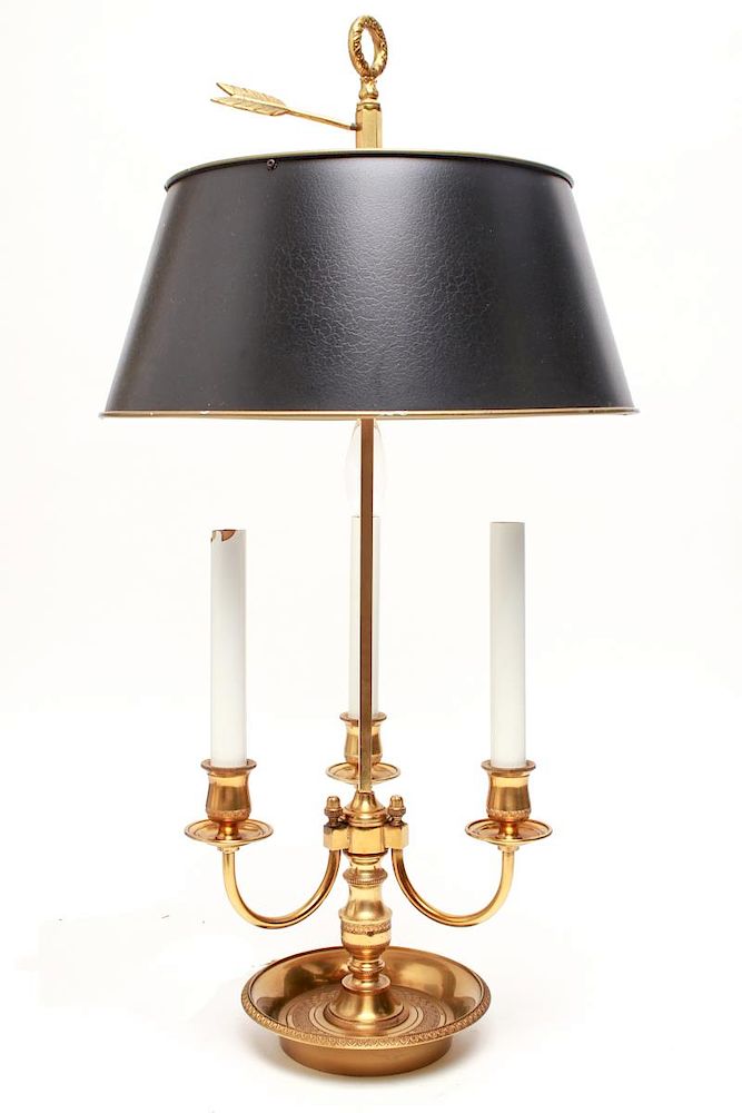 Appraisal: Brass Bouilloette Lamp w Black Tole Shade brass bouillotte lamp