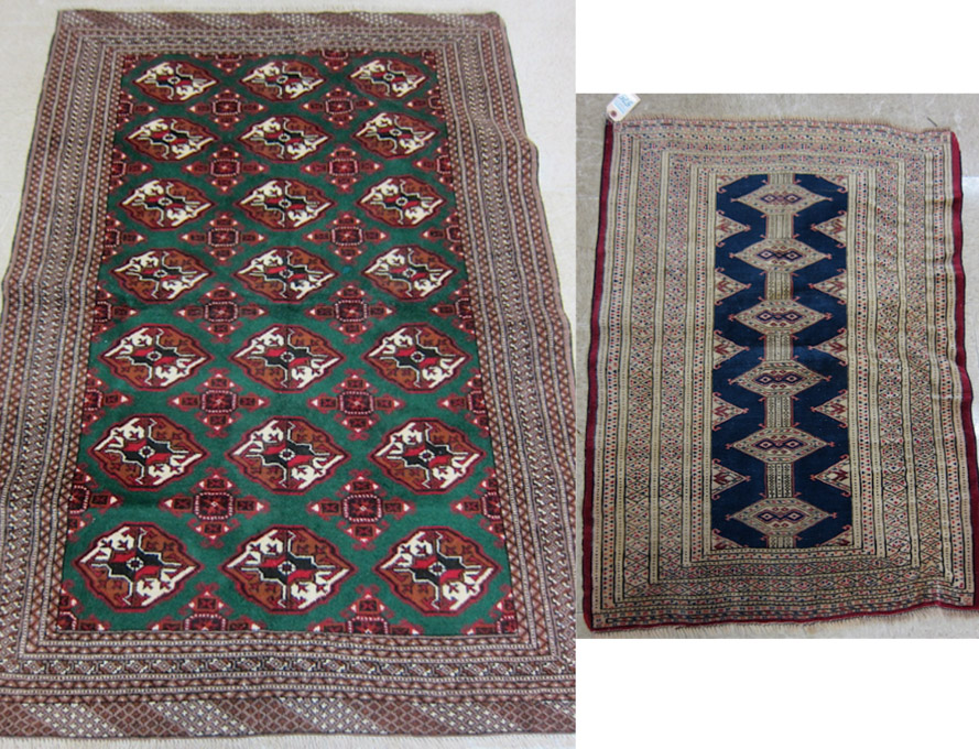 Appraisal: TWO PERSIAN TURKOMAN BOKHARA AREA RUGS both hand knotted wool