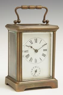 Appraisal: French Brass Carriage Alarm Clock early th c with beveled