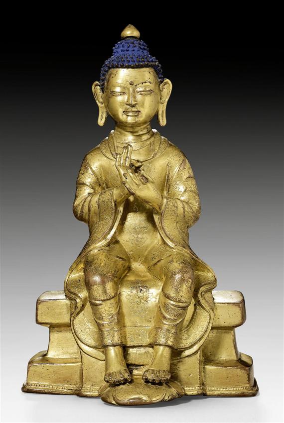 Appraisal: A GILT COPPER FIGURE OF MAITREYA SEATED IN EUROPEAN STYLE