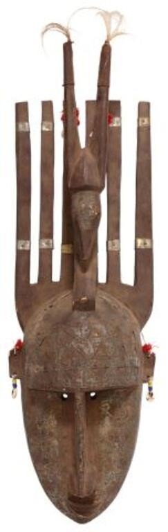 Appraisal: African carved wood mask Bambara peoples Mali having six vertical