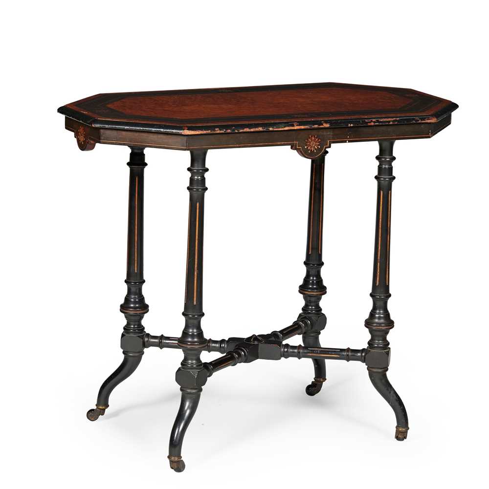 Appraisal: VICTORIAN AESTHETIC PERIOD AMBOYNA FRUITWOOD EBONISED AND PARCEL GILT OCCASIONAL