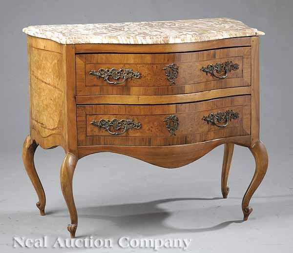 Appraisal: A Continental Marble Top Walnut Petite Commode th c the