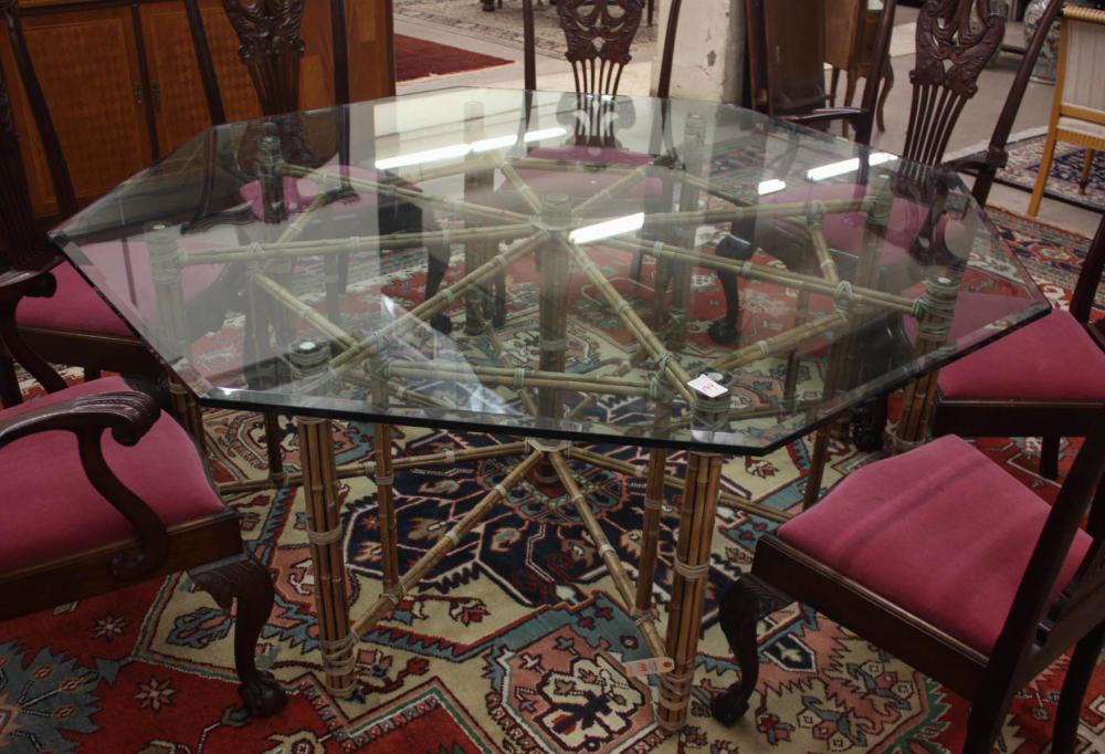 Appraisal: A LARGE OCTAGONAL GLASS-TOP BAMBOO DINING TABLE McGuire Furniture Co