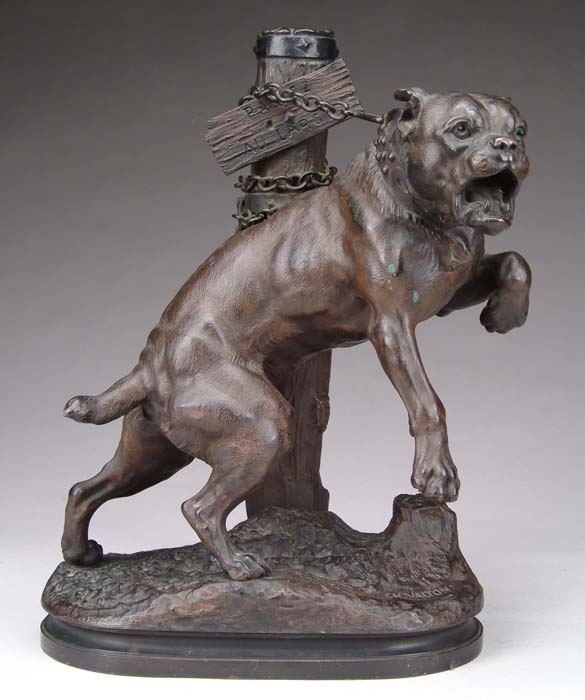 Appraisal: CHARLES VALTON French - TETHERED MASTIFF Fine bronze sculpture of