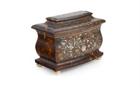 Appraisal: A Victorian tortoiseshell and mother of pearl inlaid bombe tea