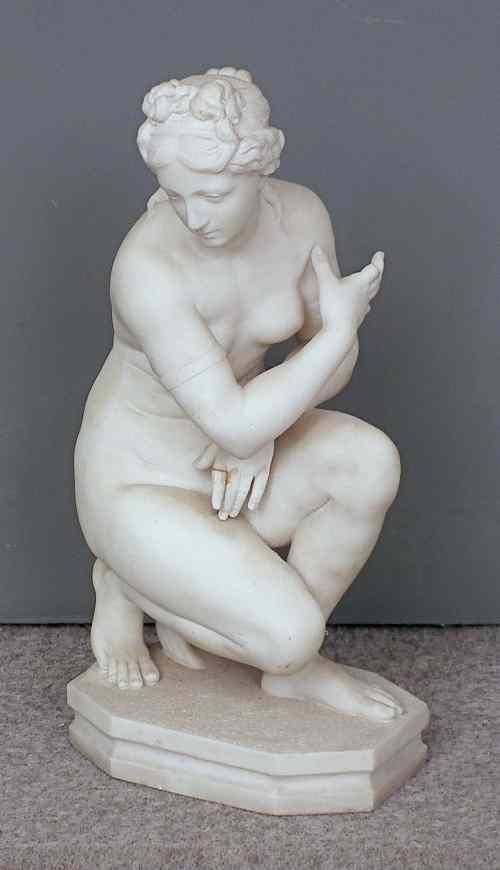 Appraisal: A th century carved white marble figure - ''The Crouching