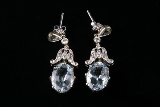 Appraisal: PAIR K WHITE GOLD AQUAMARINE AND DIAMOND EARRINGS Vintage style