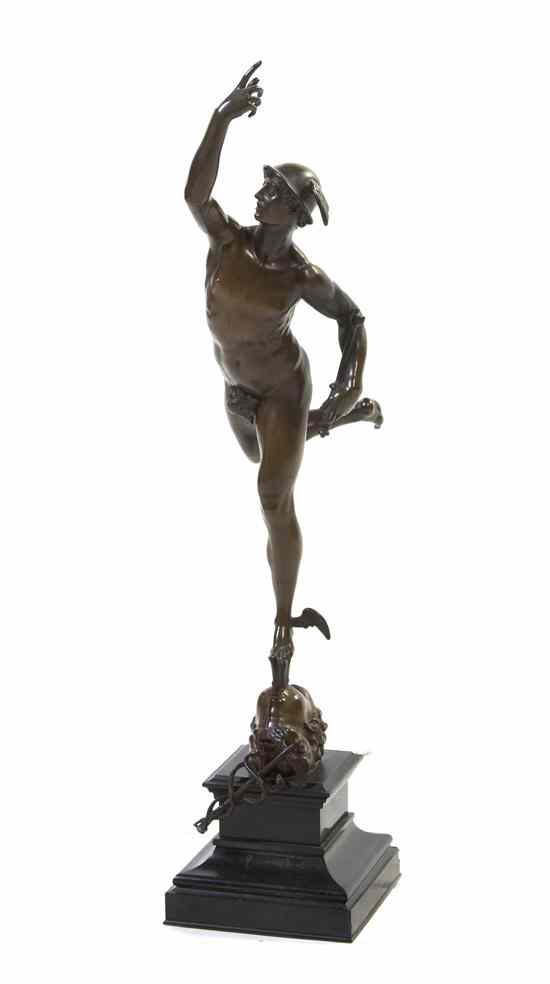 Appraisal: A French Bronze Figure of Hermes depicted on one foot