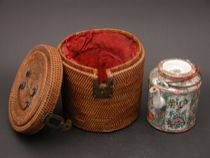 Appraisal: Rose Medallion Tea Pot In Wicker Cozy Late th Early