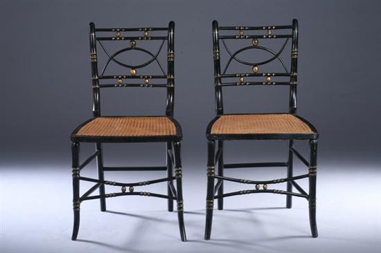 Appraisal: PAIR PAINTED AND PARCEL-GILT FAUX BAMBOO SIDE CHAIRS th century