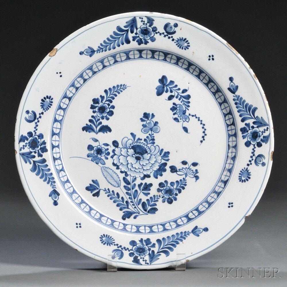 Appraisal: Lambeth Delftware Blue and White Charger England c floral center